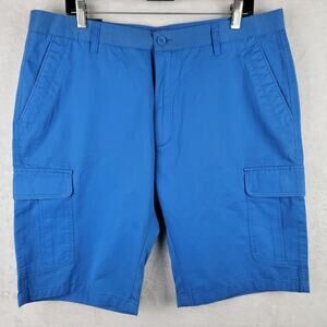 Fernando Pena 38 Shorts Cargo Pockets Flat Chino Blue Dad Casual Preppy Cotton